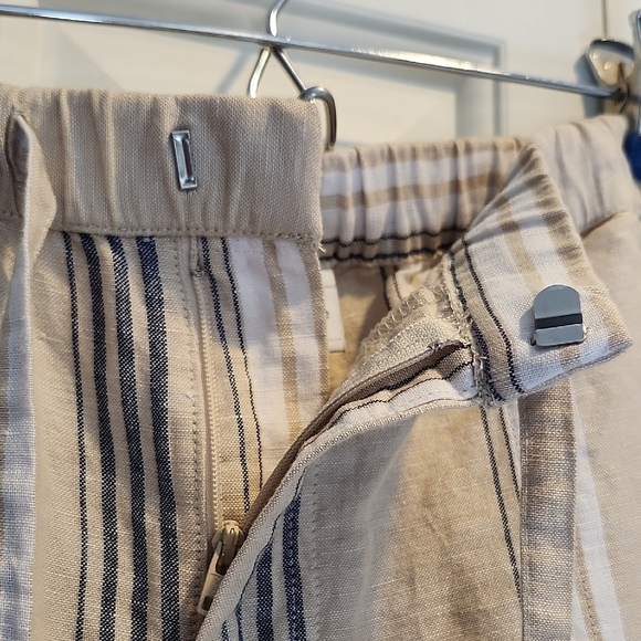 Liz Claiborne Khaki Striped Linen Blend Zippered Straight Leg Pant Size Small - Picture 5 of 9